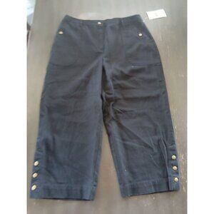 Womens Studio Works Black Cotton Capri Pants Size 14 Button Pockets NWT